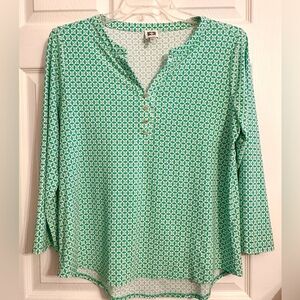 Anne Klein Green and White Blouse Size Large